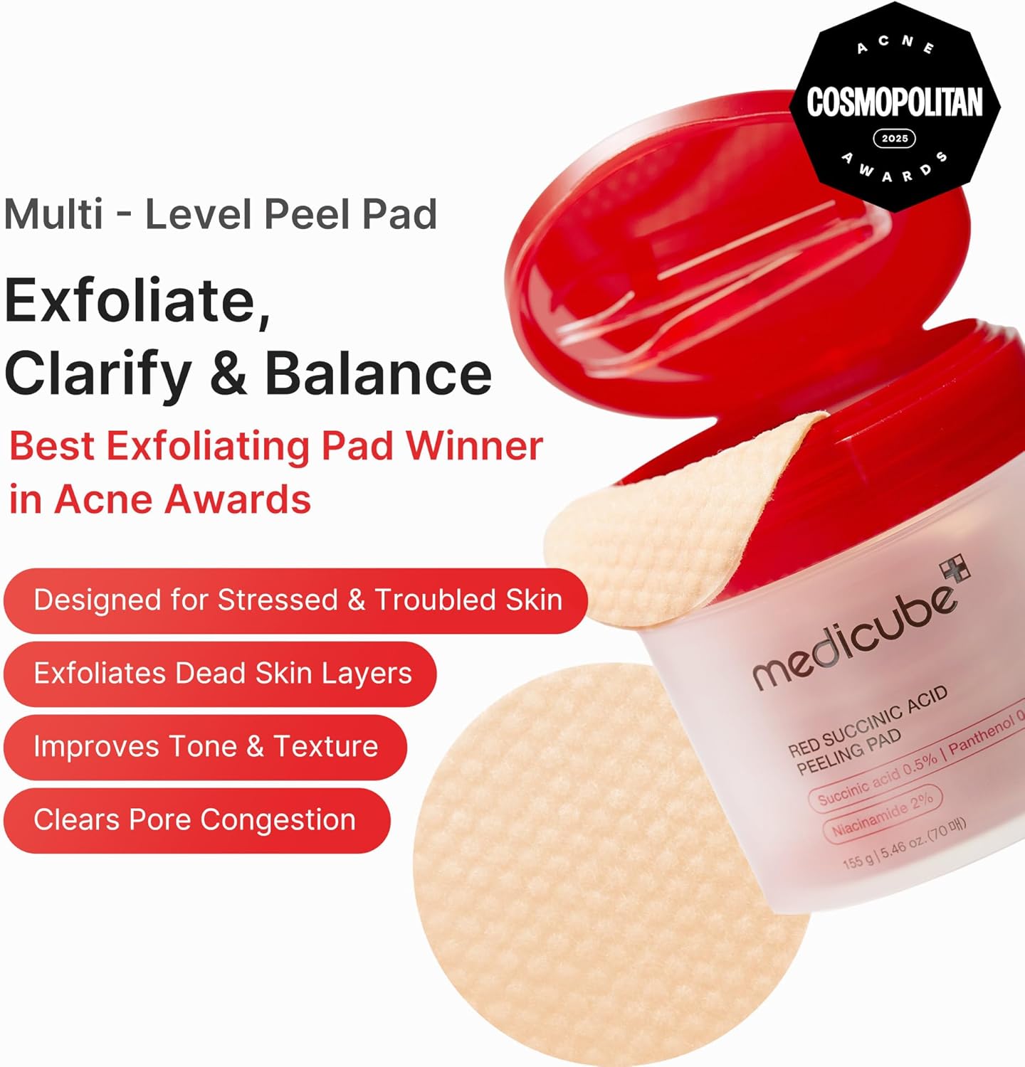 پد لایهبردار مدیکیوب Red Succinic Acid Peeling Pad