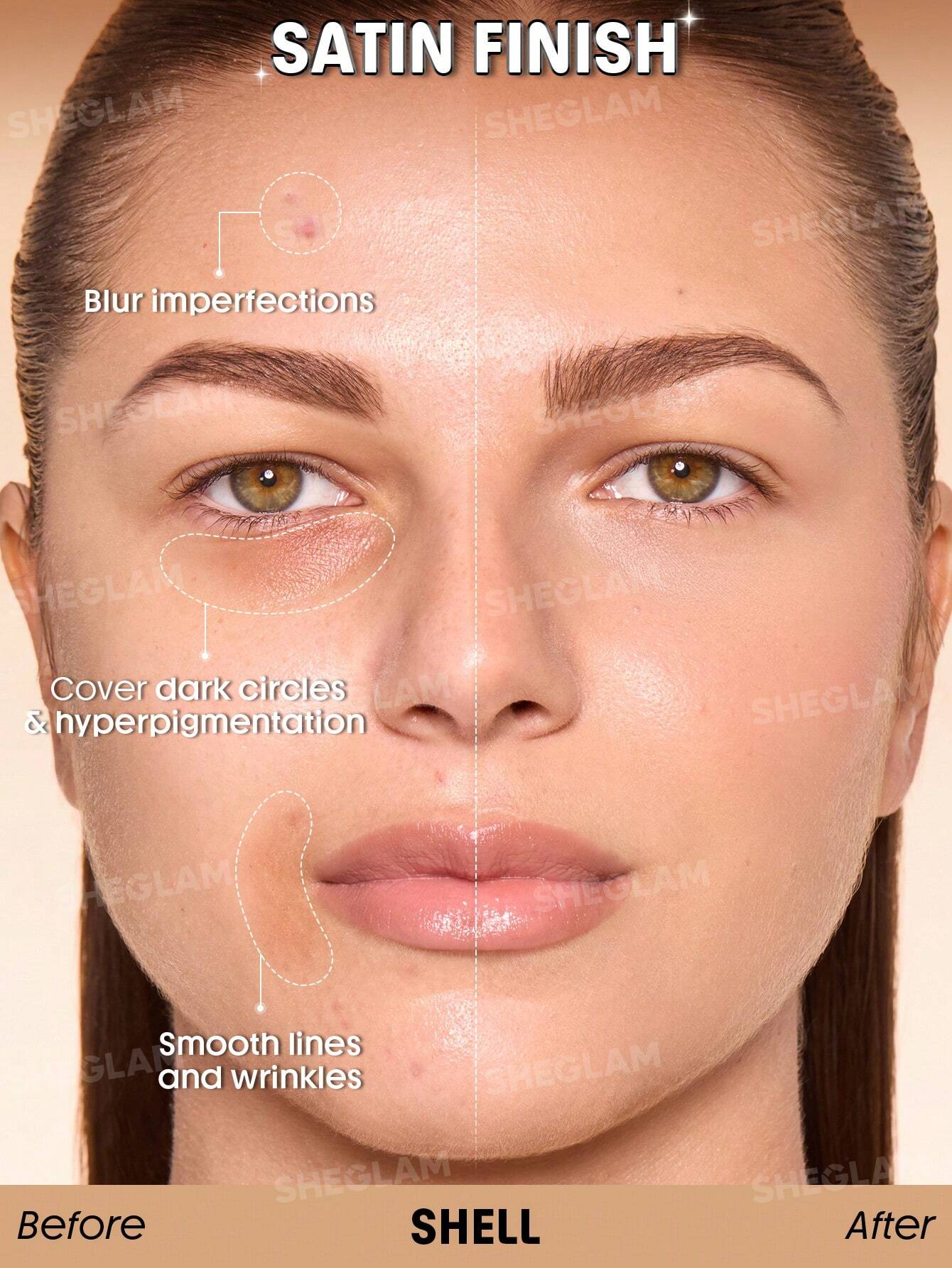 کرم پودر مایع شیگلم Skin Sync Satin رنگ shell حجم 30