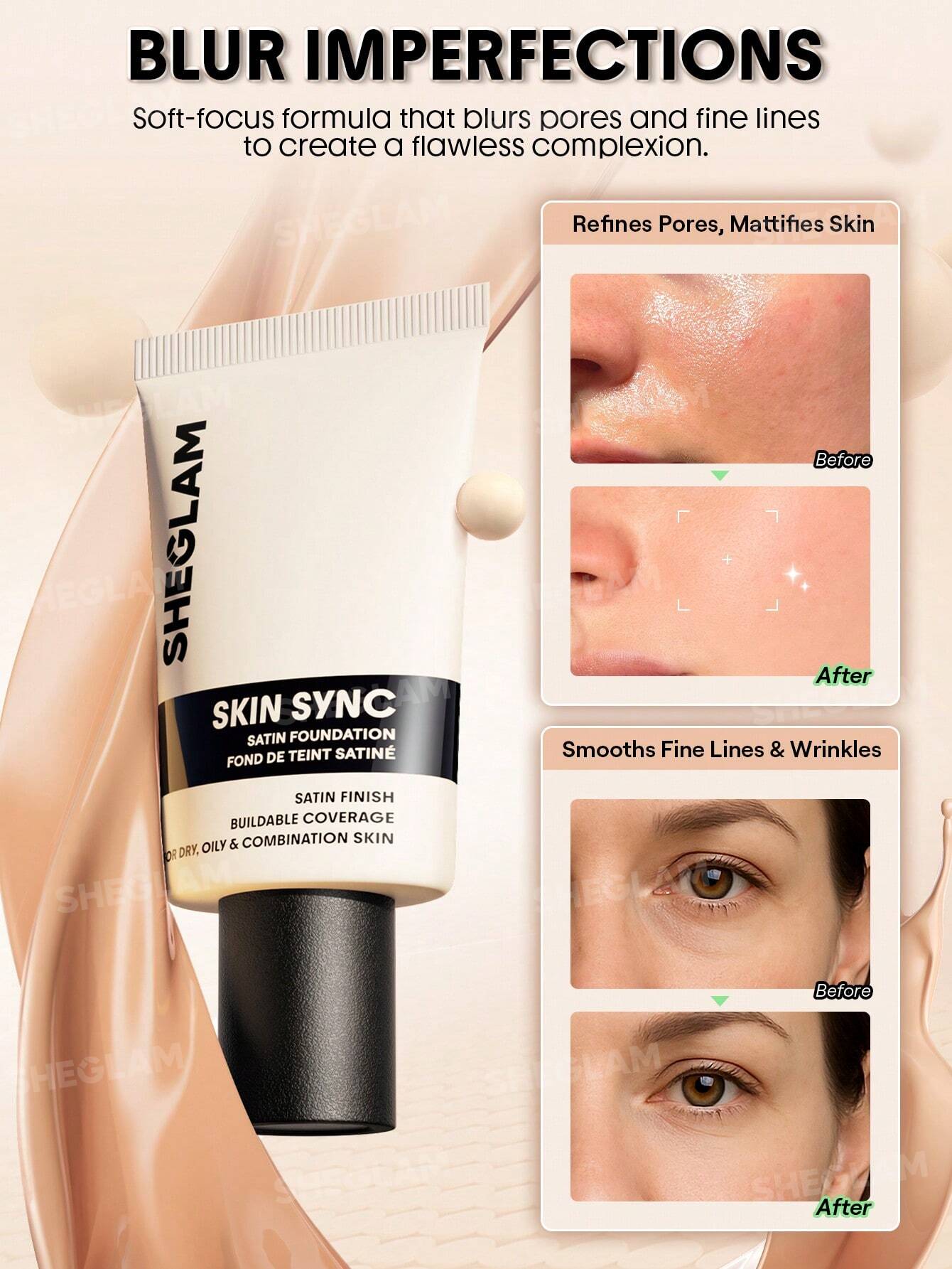کرم پودر مایع شیگلم Skin Sync Satin رنگ buttercream حجم 30