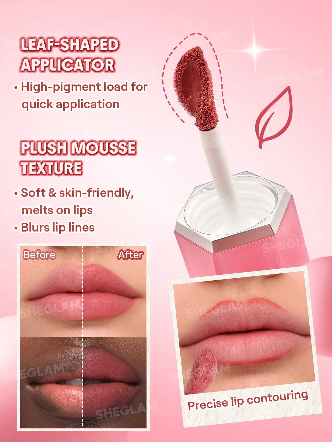 رژلب و رژگونه مایع مات شیگلم mousse texture رنگ 027 On Air