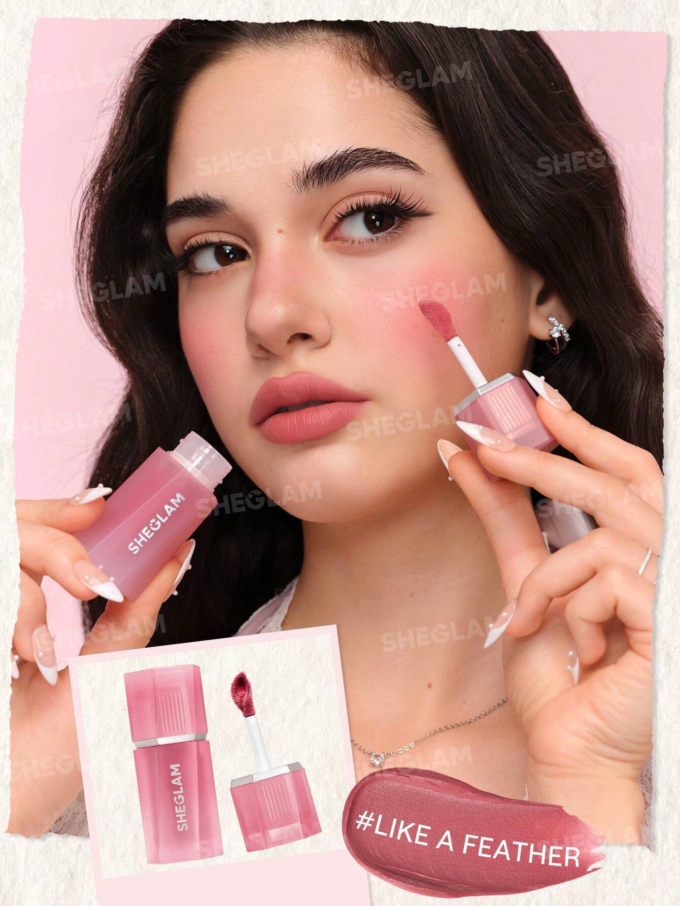 رژلب و رژگونه مایع مات شیگلم mousse texture رنگ like a feather 026