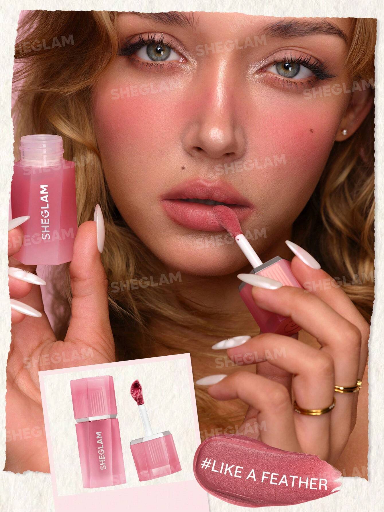 رژلب و رژگونه مایع مات شیگلم mousse texture رنگ like a feather 026
