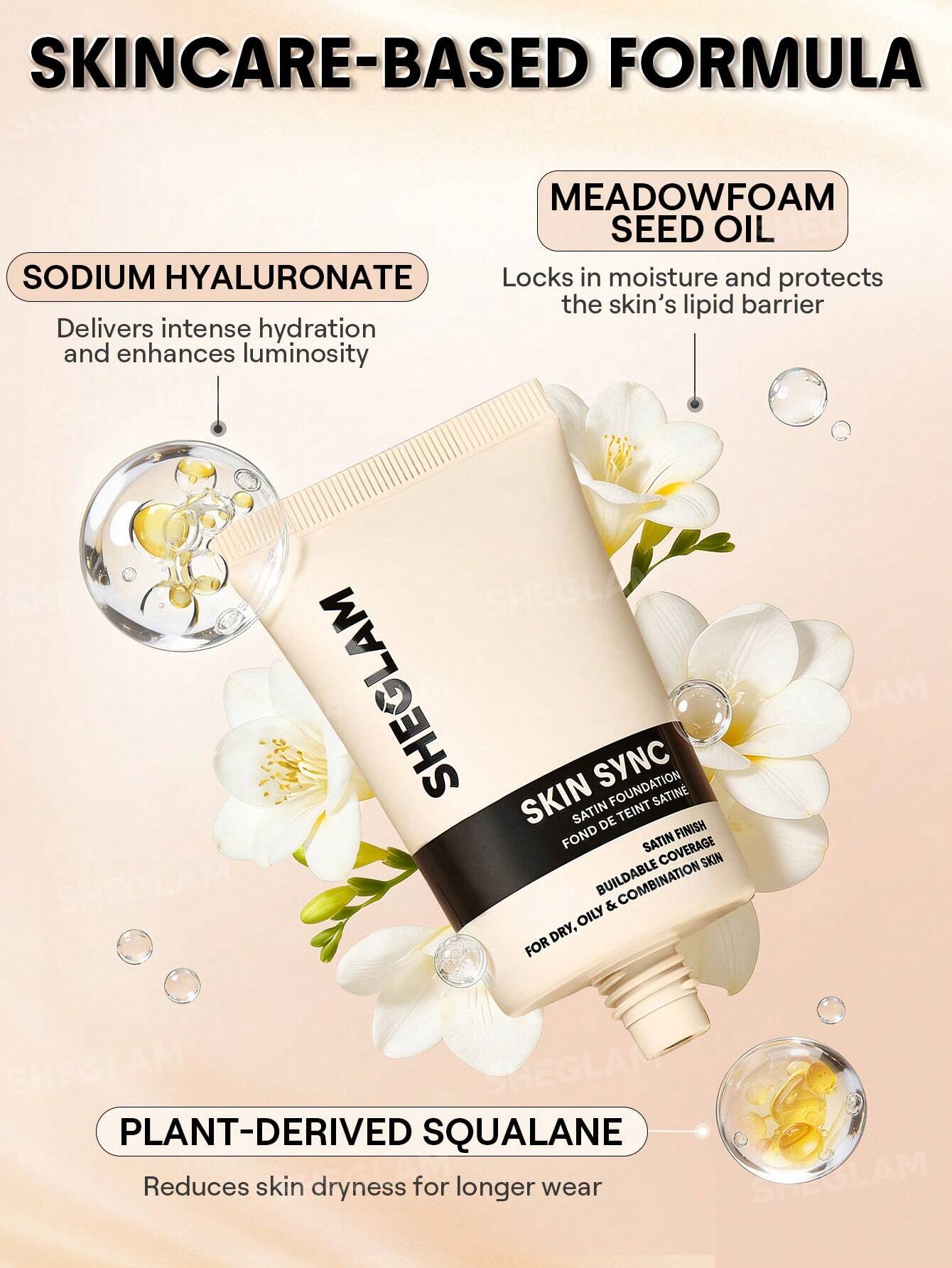 کرم پودر مایع شیگلم Skin Sync Satin رنگ shell حجم 30